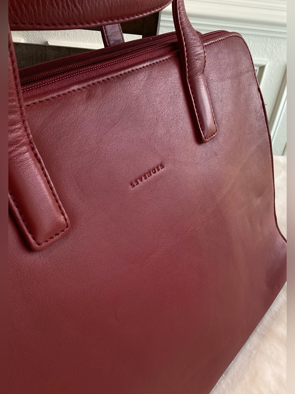 Levenger Leather Laptop Bag Briefcase Wine Maroon